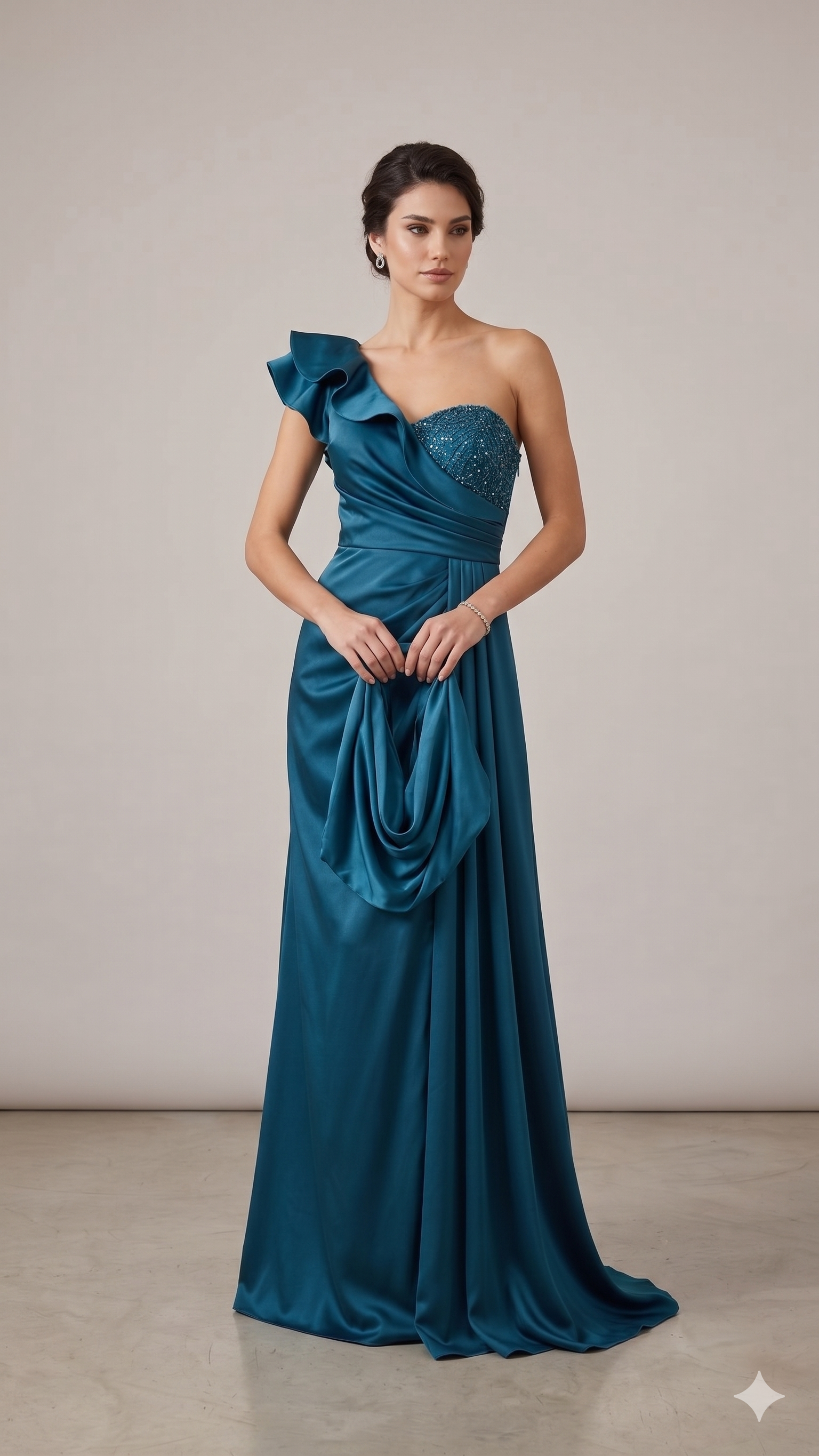 abito monospalla strass ALC05 PETROLIO MARICLA ELEGANCE 