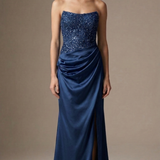 abito lungo con corpetto paiette CAR58539 BLU MARICLA ELEGANCE 