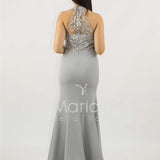 abito lungo con corpetto in strass e piume SH842AL ARGENTO SHARON 