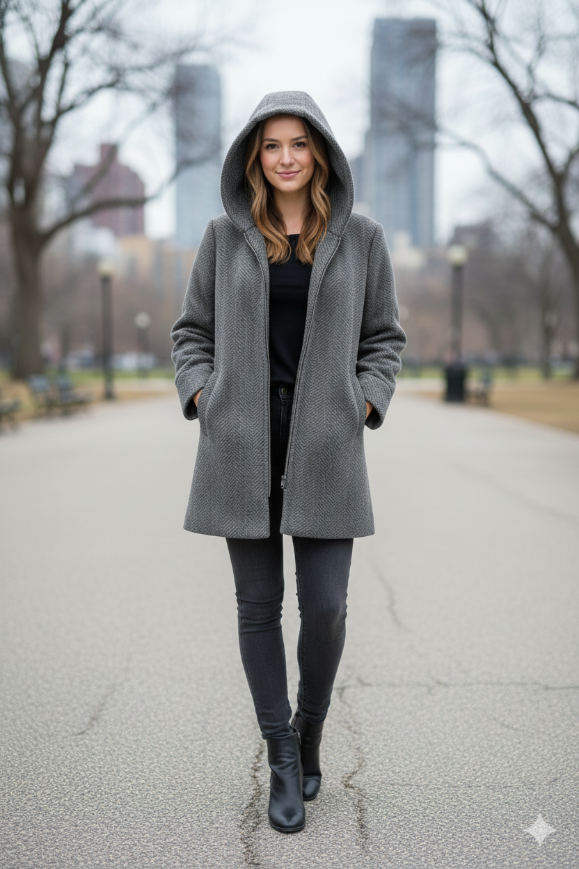 cappotto diagonale cappuccio fantasia DB10709 GRIGIO MARICLA 