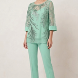 completo 3 pezzi Casacca ricamata- Canotta - Pantalone SH602TP MENTA SHARON 