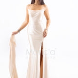 abito lungo con paiette laterali LC35370 CHAMPAGNE MARICLA ELEGANCE 