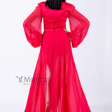 Abito lungo con fascia glitter e spacco MVV42361 MAGENTA MARIA VITTORIA VINCI 