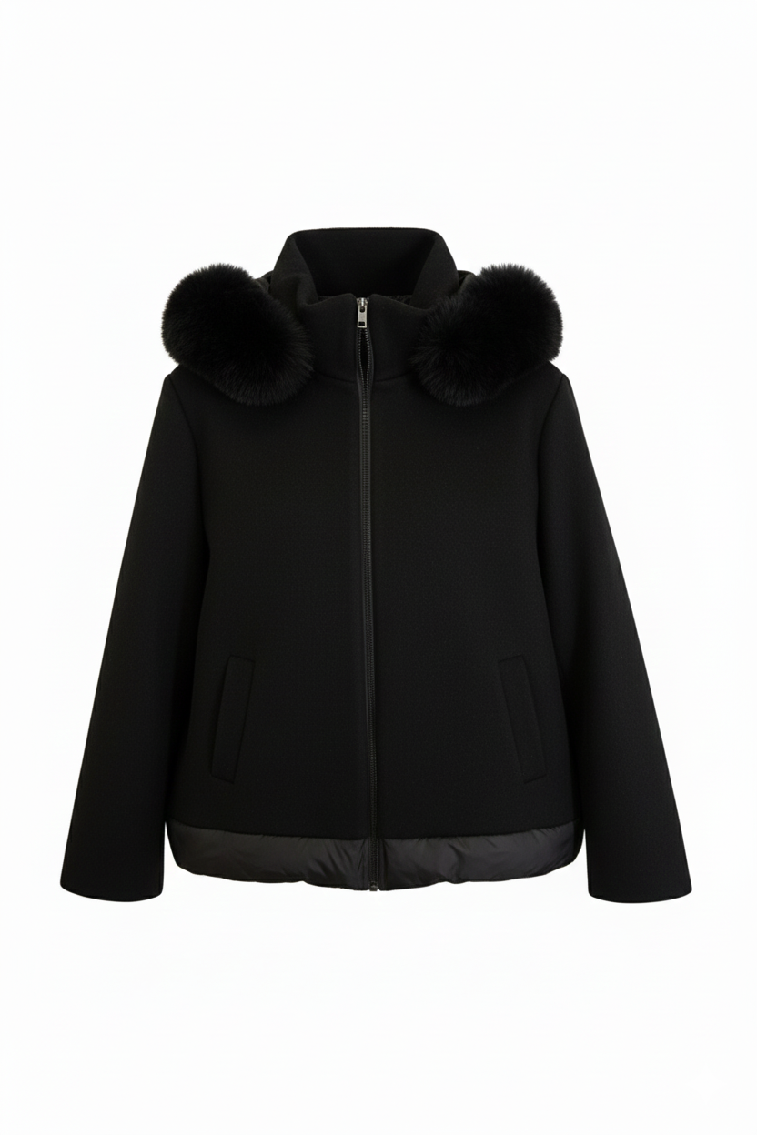 giaccone panno e piumino con cappuccio AZ89PP NERO MARICLA 