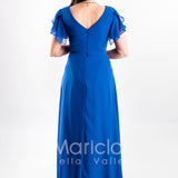 abito lungo chiffon con spilla gioiello JC35164 ROYAL MARICLA ELEGANCE 