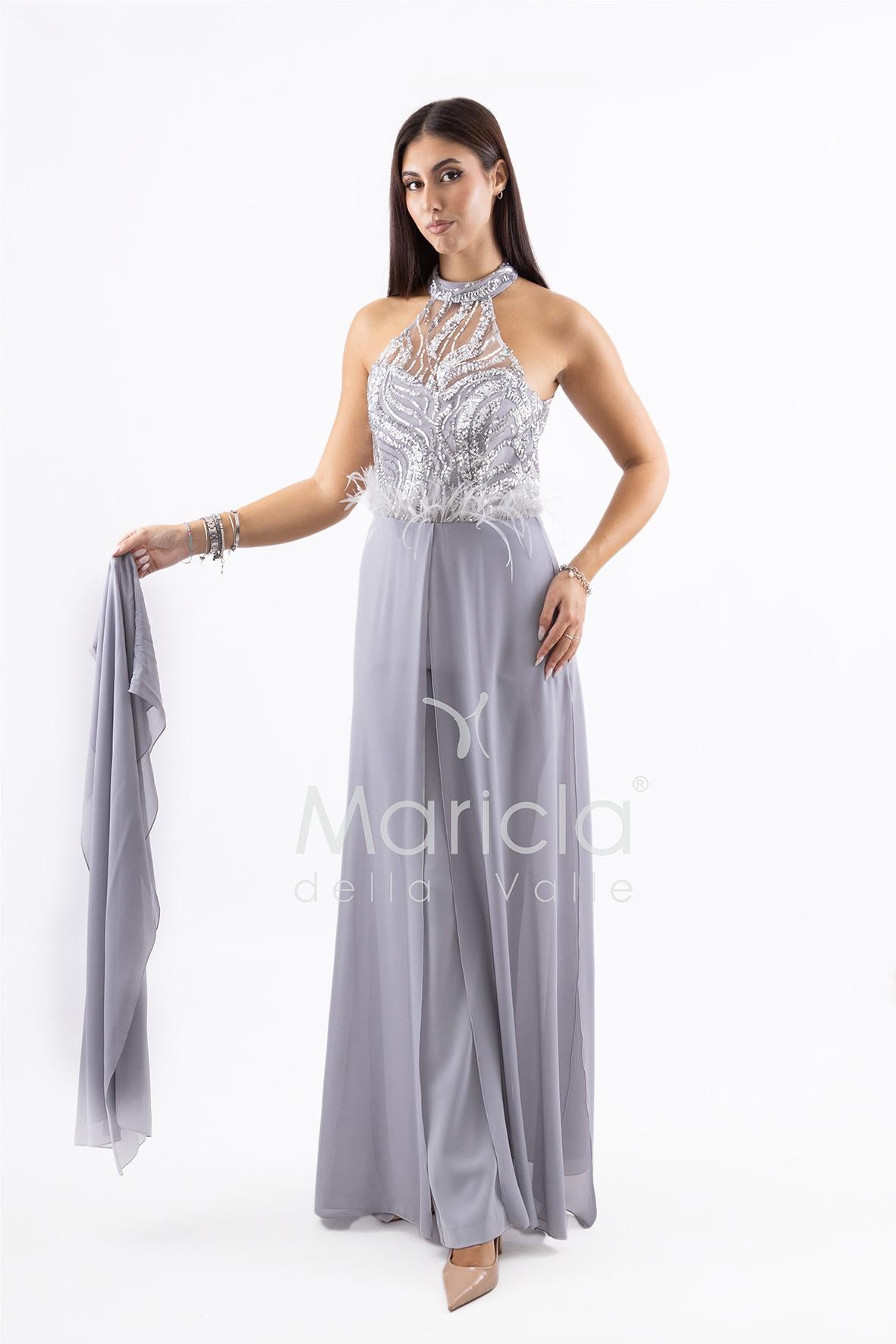 tuta ricamo e piume SH909TU PERLA SHARON 