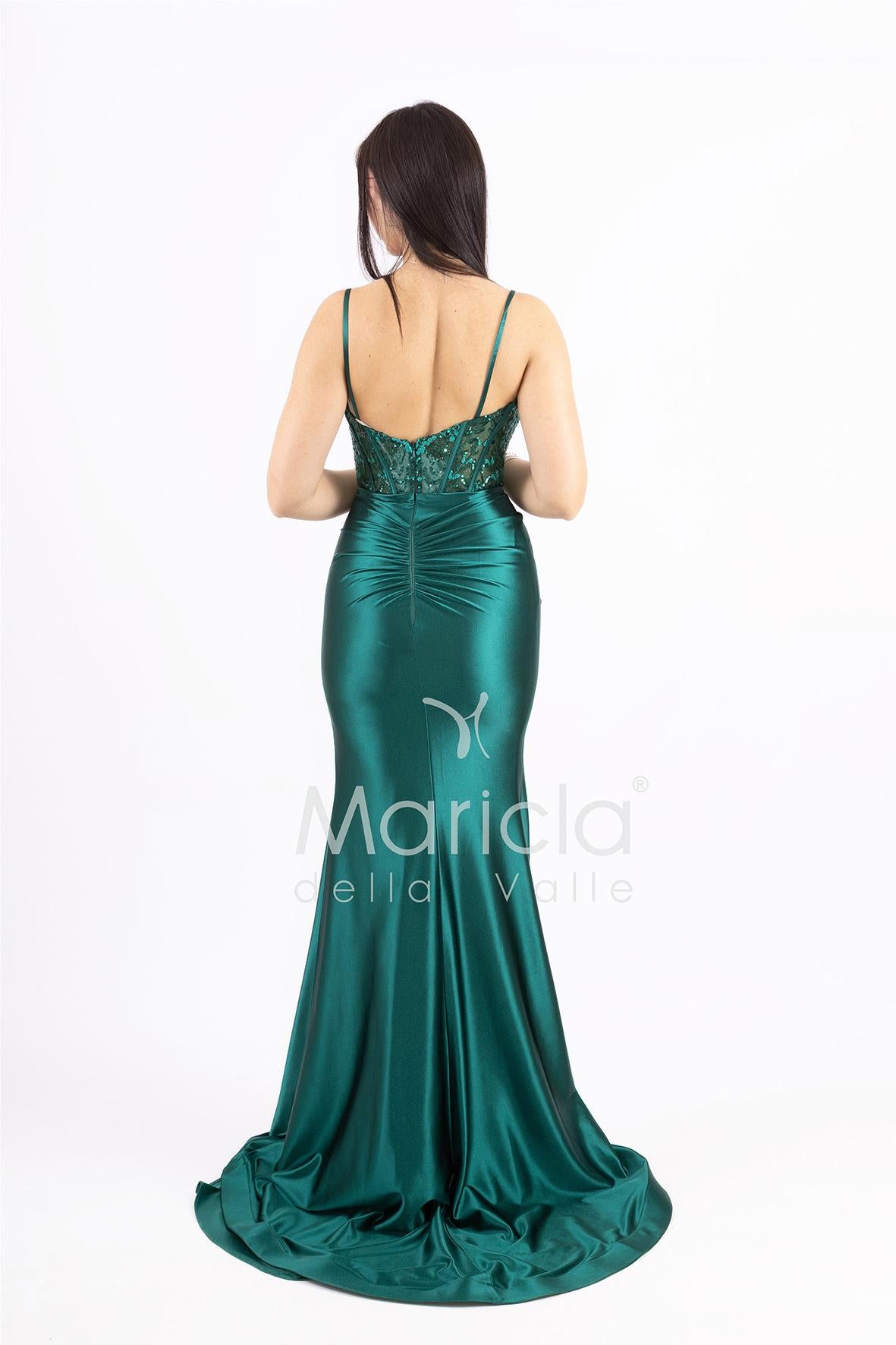 abito lungo corpetto corsetto in strass FP839019 VERDE MARICLA ELEGANCE 