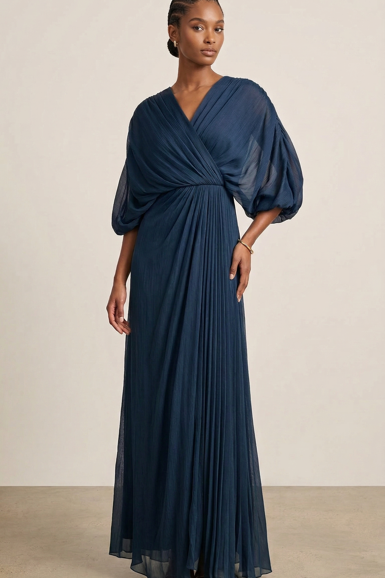 abito con plissè scollo CAR58574 BLU MARICLA ELEGANCE 