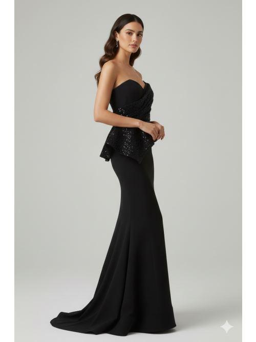 Abito a sirena con baschina ANT138GE NERO ANTILLE ELEGANCE 