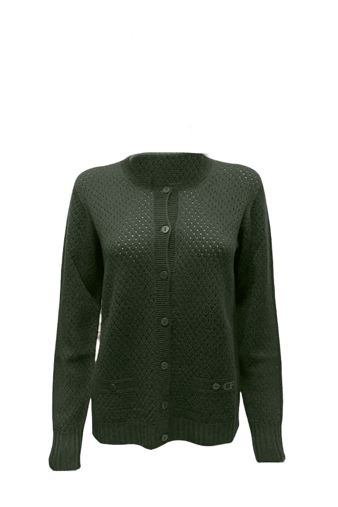 Maglia giacchino traforato 100% lana CF4380 VERDE CARLA FERRONI 
