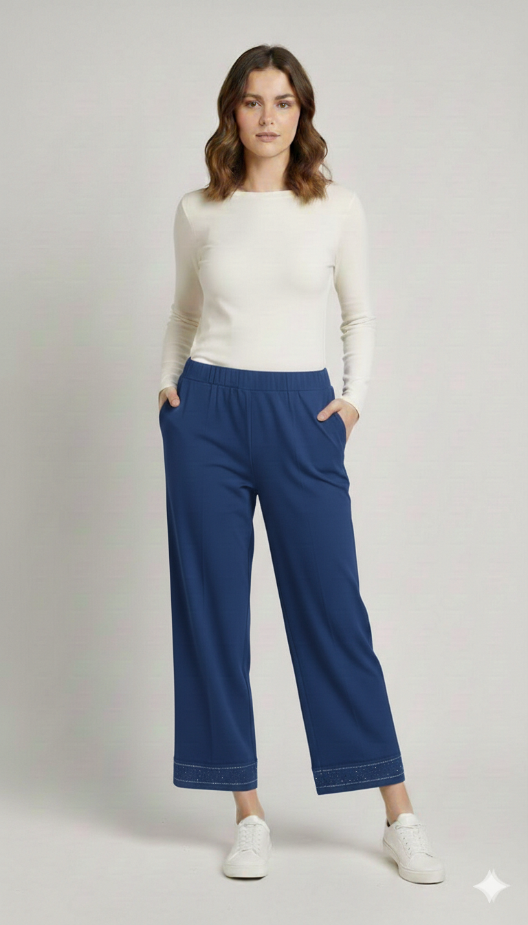 pantalone fluido con piegone strass FFTITTY BLUETTE MARICLA 