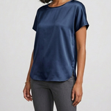 Blusa in Satin a Manica Corta tinta unita DB10886 BLU MARICLA 