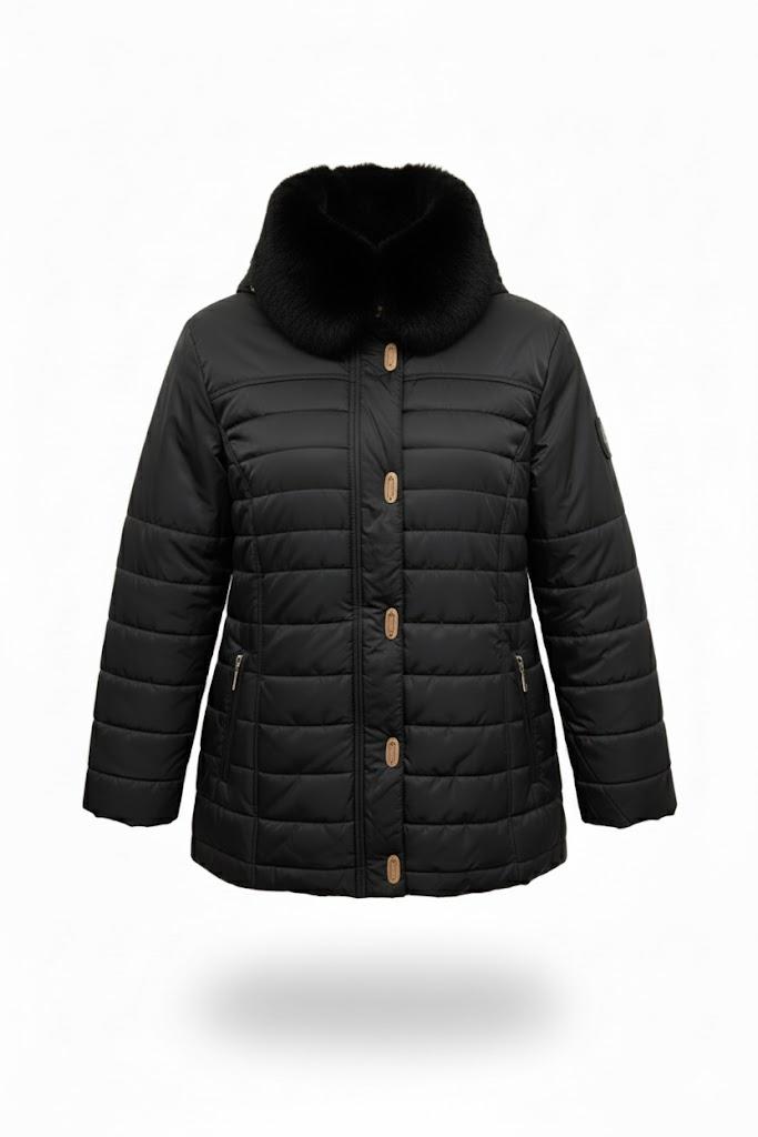 Giaccone piumino con pelliccia e cappuccio<BR/> MARTA NERO MARICLA 