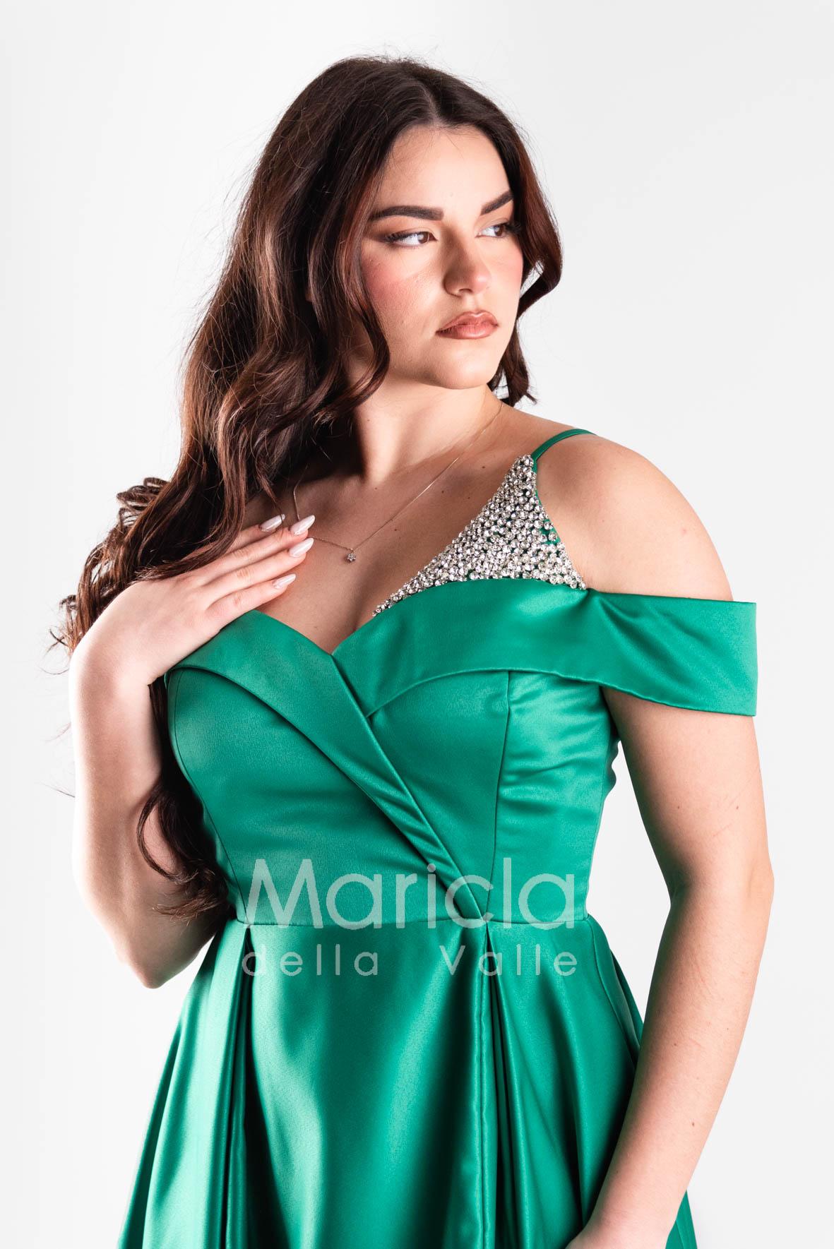 abito lungo con triangolo pietre JC35147 VERDE MARICLA ELEGANCE 