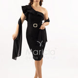 abito midi monospalla cintura gioiello SH841AC NERO SHARON 