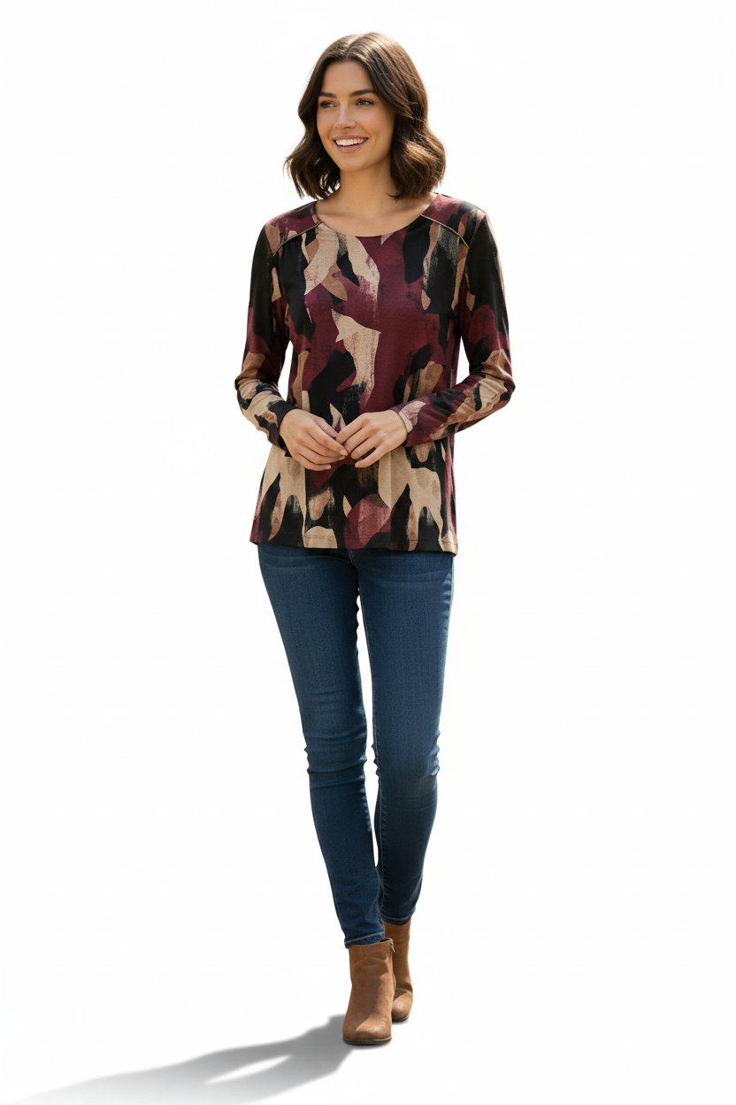 maglia fantasia con strass spalla DB10738 AMARONE MARICLA 