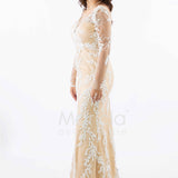 abito manica lunga ricamato FI7485 ORO MARICLA ELEGANCE 