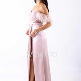 abito lungo piume corpetto ALC06 ROSA MARICLA ELEGANCE 