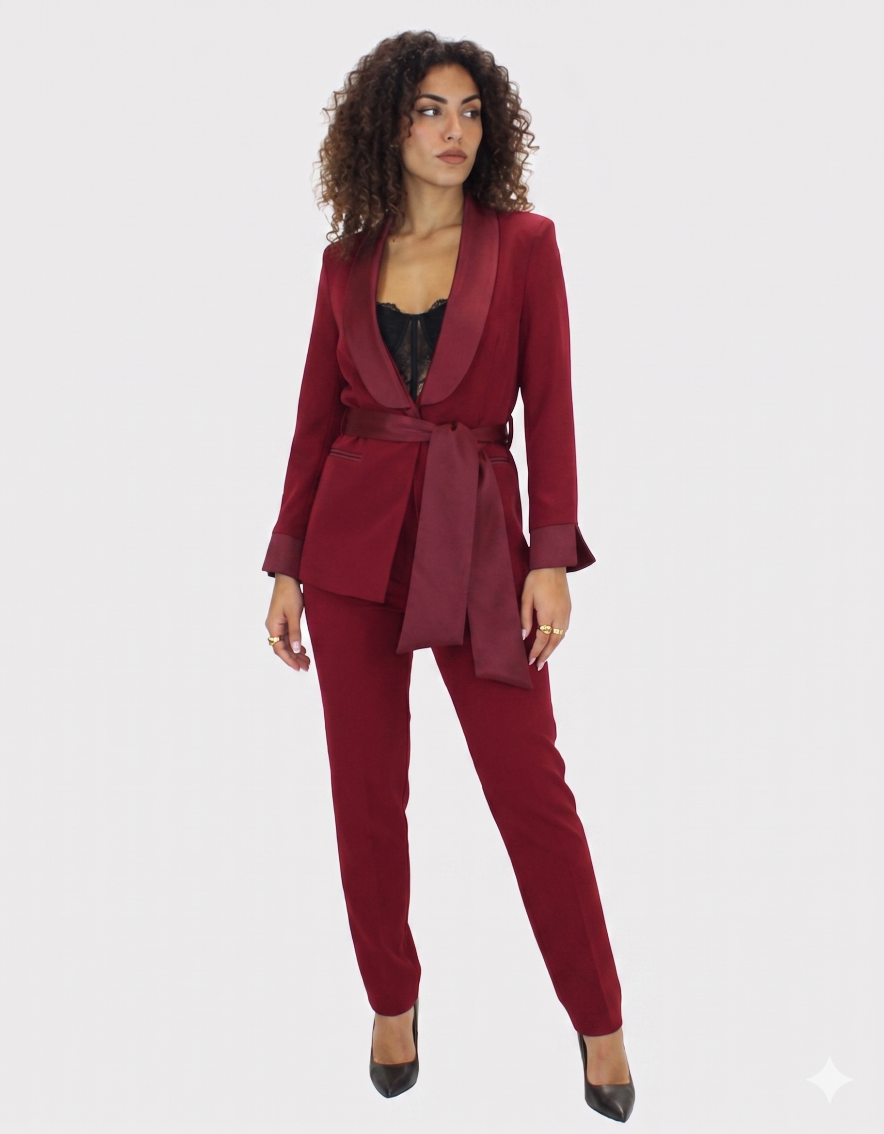 tailleur manica velo con cintura SH613TP BORDO SHARON 
