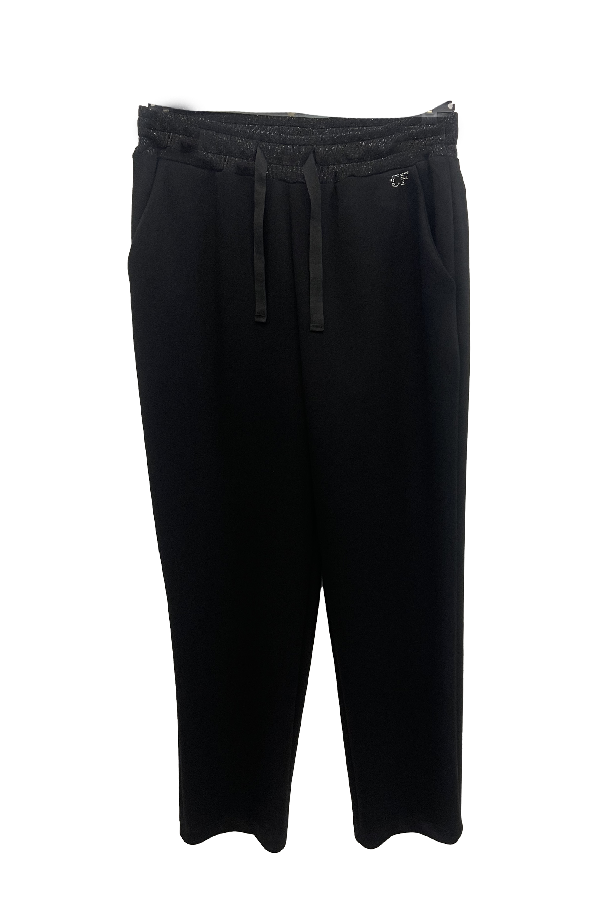 Pantalone sportivo con elastico in vita e glitter CF70058 NERO CARLA FERRONI 