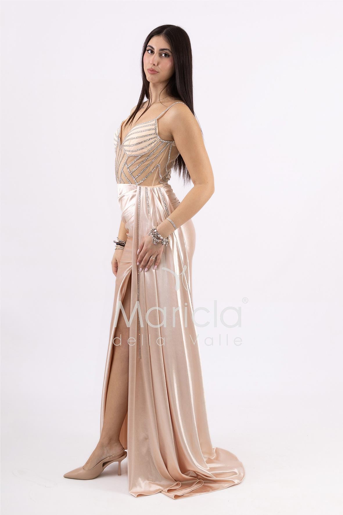 abito lungo corsetto con stecche e drappeggio FP881008 CIPRIA MARICLA ELEGANCE 