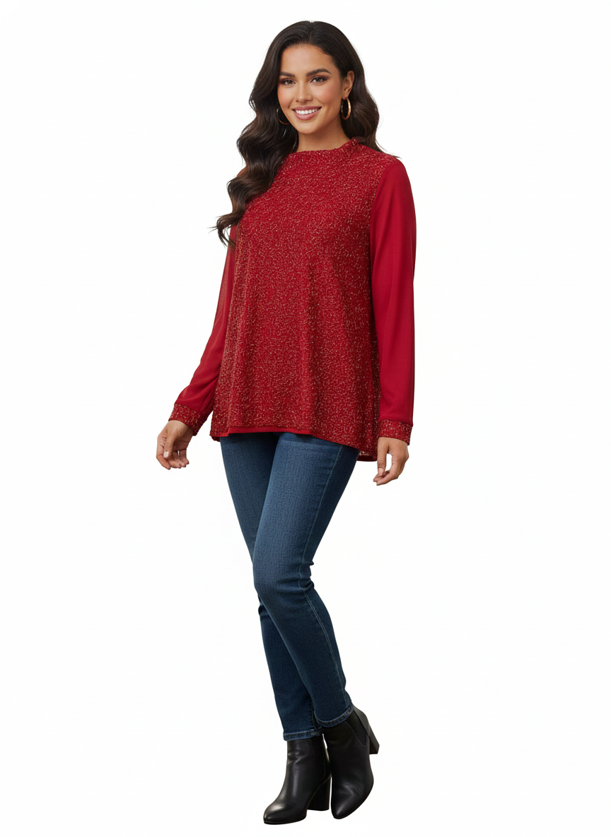 maglia glitter LIB03097 ROSSO MARICLA 