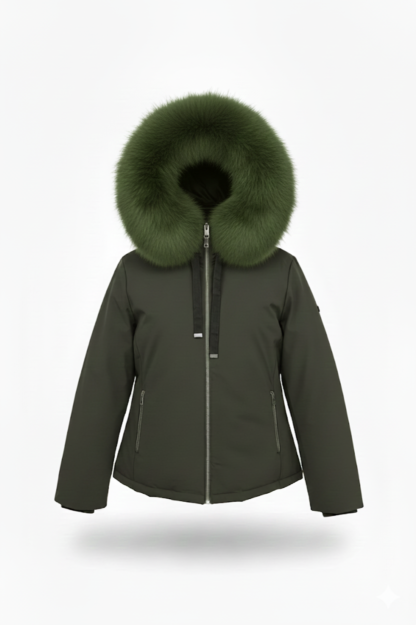 giaccone spalmato medio con cappuccio in pelliccia PH979 VERDE PEGGY HO 