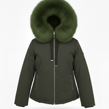 giaccone spalmato medio con cappuccio in pelliccia PH979 VERDE PEGGY HO 