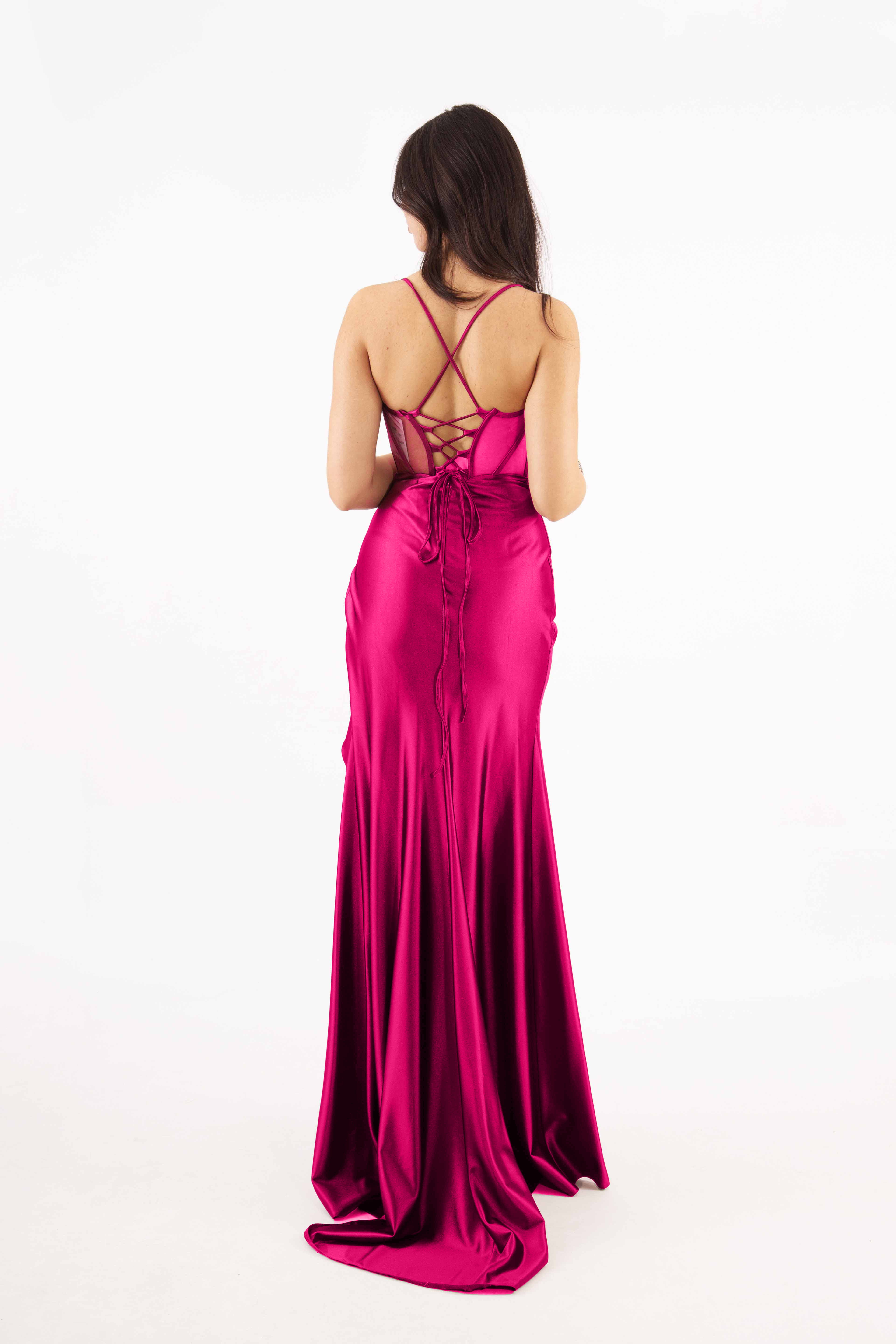 abito lungo corpetto steccato HC5108 FUCSIA MARICLA ELEGANCE 