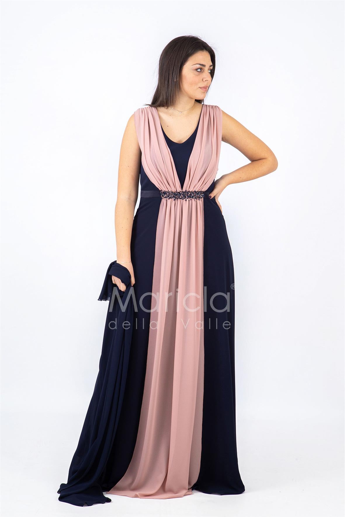 Abito Lungo bicolore PF608 BLU PAOLA FORTI 