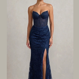 abito lungo macramè CAR58589 BLU MARICLA ELEGANCE 