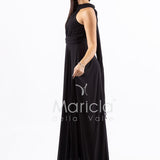 Abito lungo in chiffon con scollo americano FI7518 NERO MARICLA ELEGANCE 