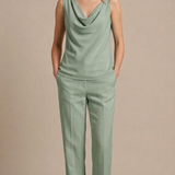 Top Fluido con Scollo a Drappeggio e Dettaglio Bijou LIB25155 MENTA MARICLA 