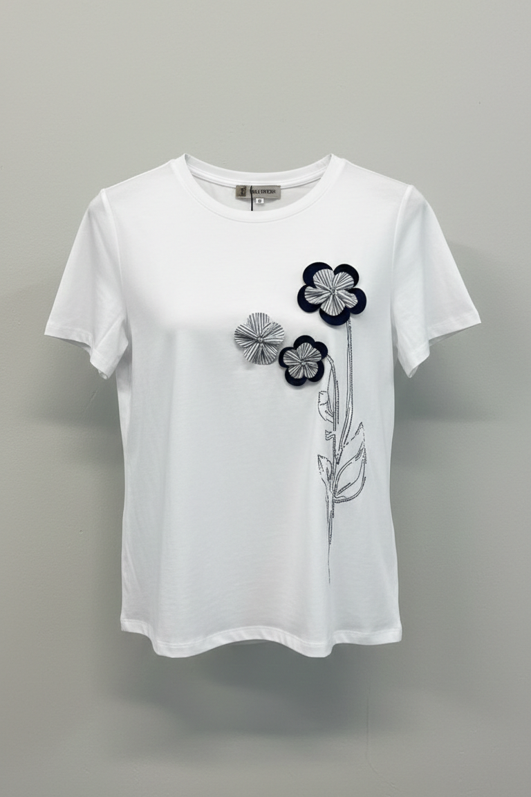 T-shirt fiore appilcato CF50102 BIANCO CARLA FERRONI 