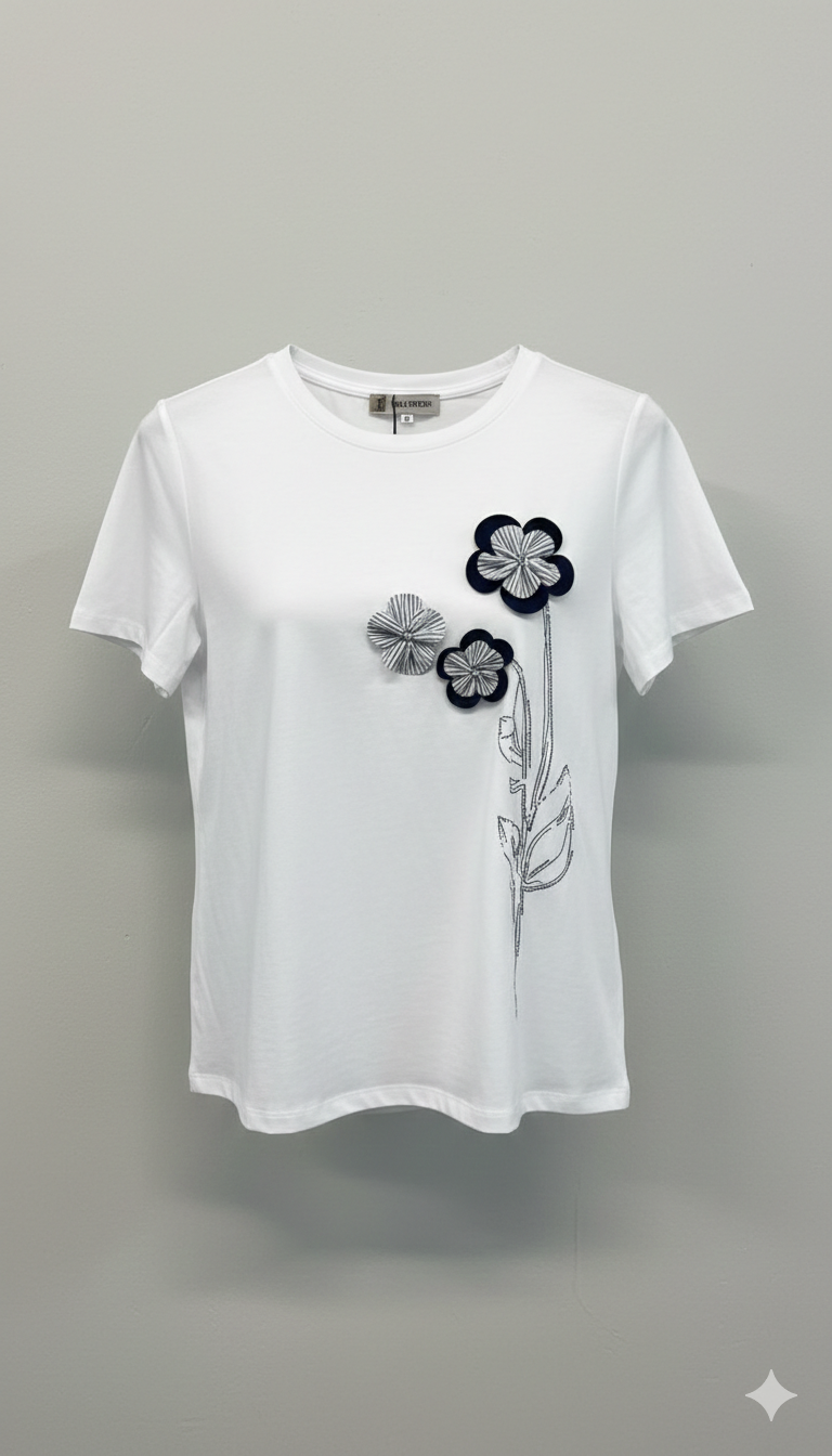 T-shirt fiore appilcato CF50102 BIANCO CARLA FERRONI 