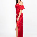 abito lungo con drappeggio RG1050 ROSSO GIGLI CERIMONIA 