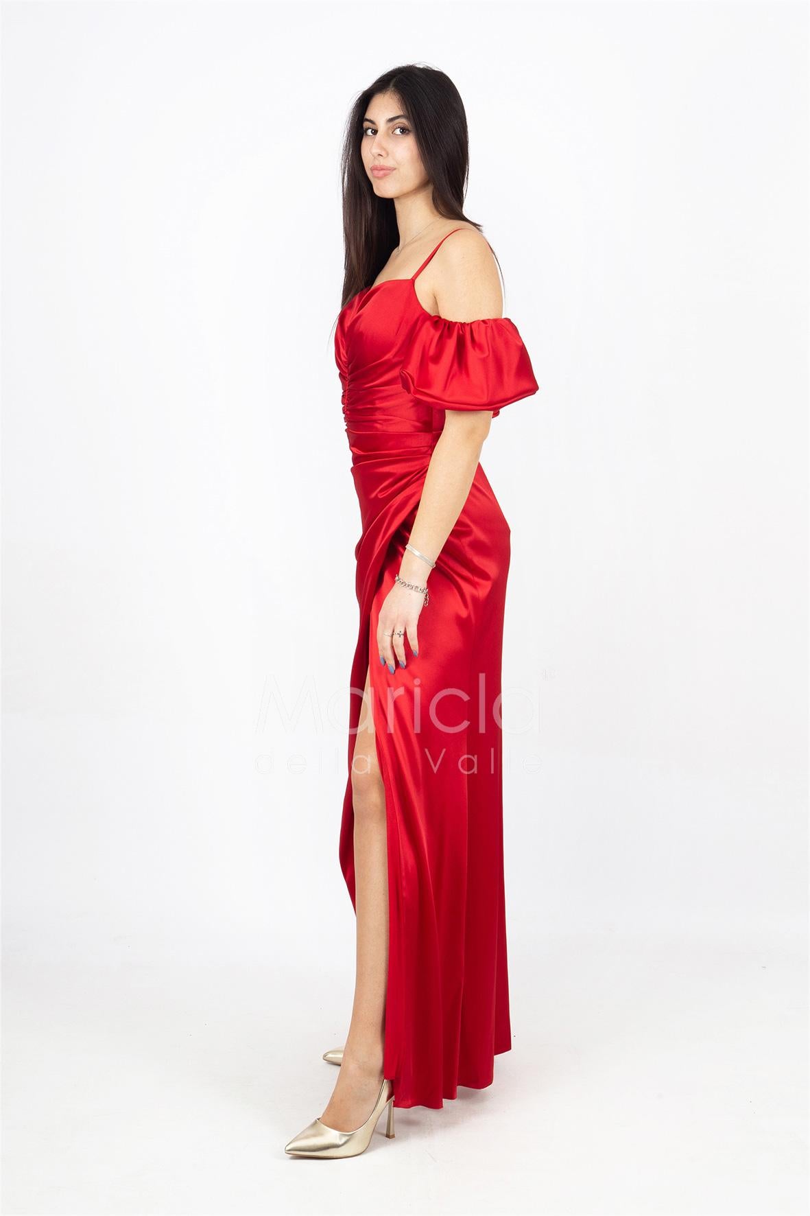 abito lungo con drappeggio RG1050 ROSSO GIGLI CERIMONIA 