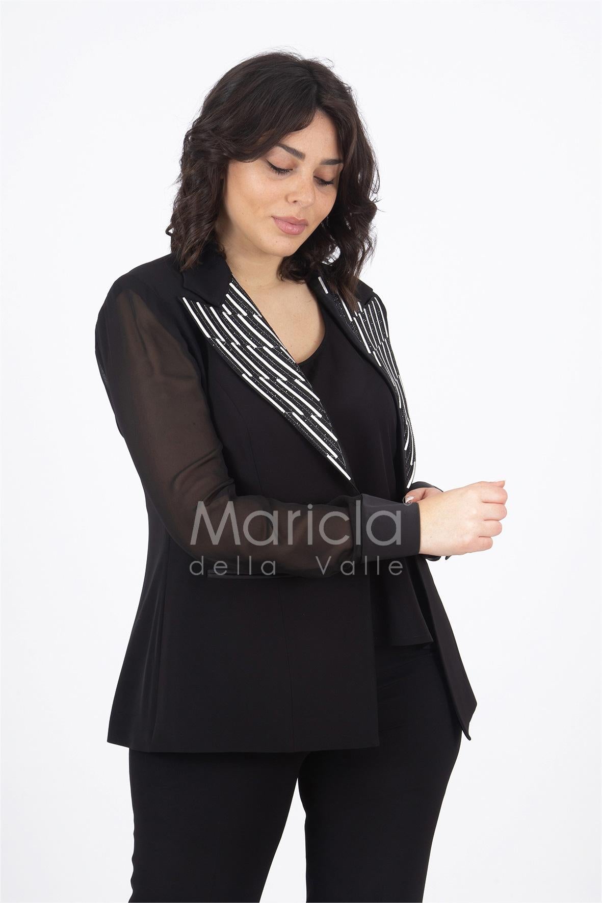 tailleur collo ricamo PF416 NERO PAOLA FORTI 