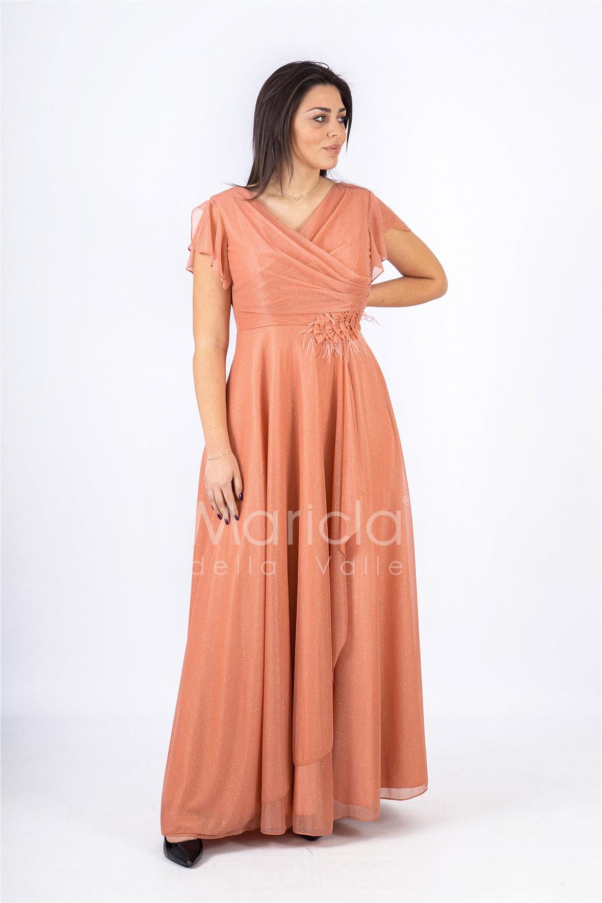 abito con piume incrocio JC34865 CANNELLA MARICLA ELEGANCE 