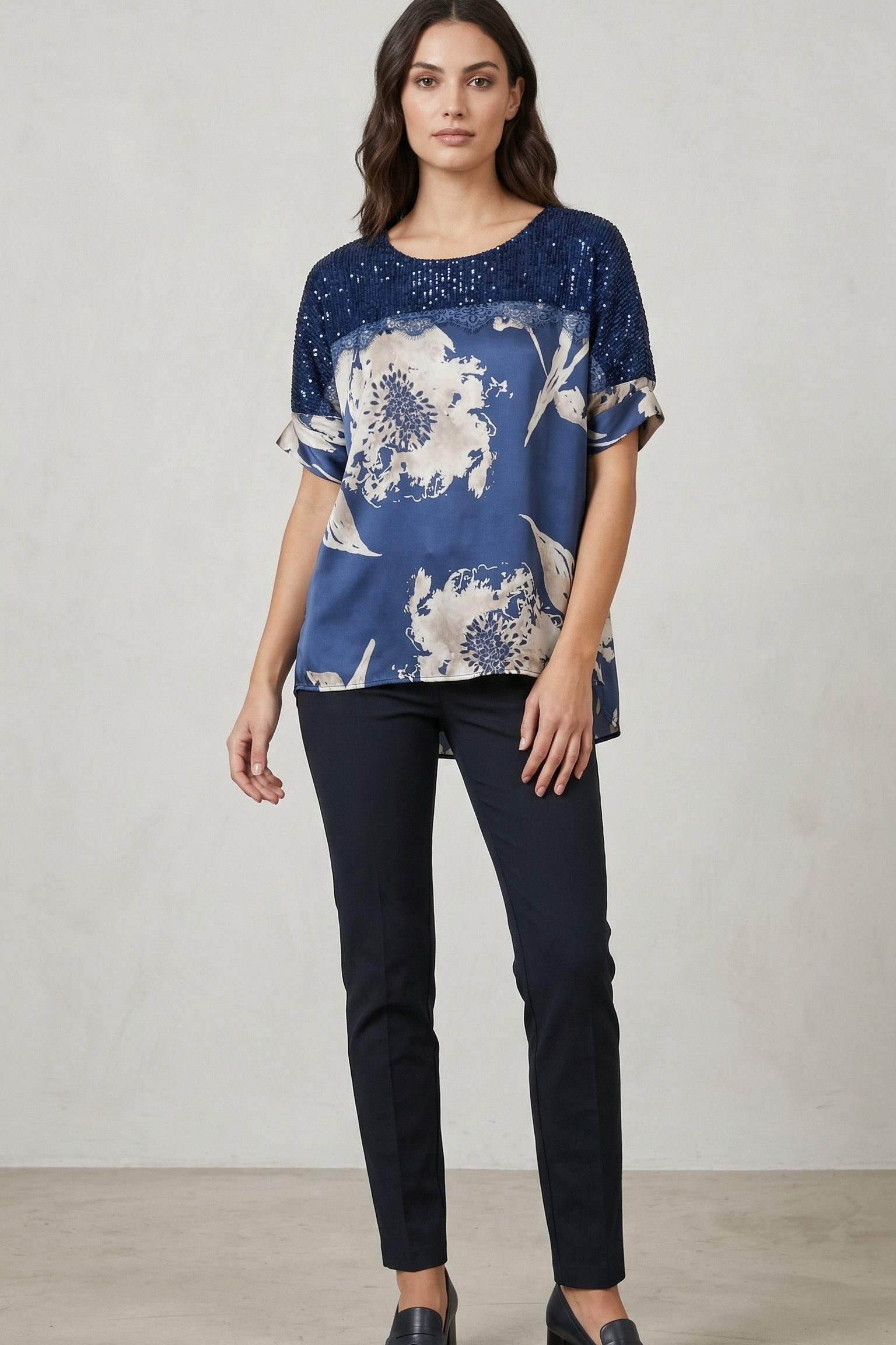 casacca con pizzo e fantasia LIB26158 BLU MARICLA 