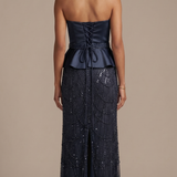 Abito con baschina e paillettes FI11187 BLU MARICLA ELEGANCE 