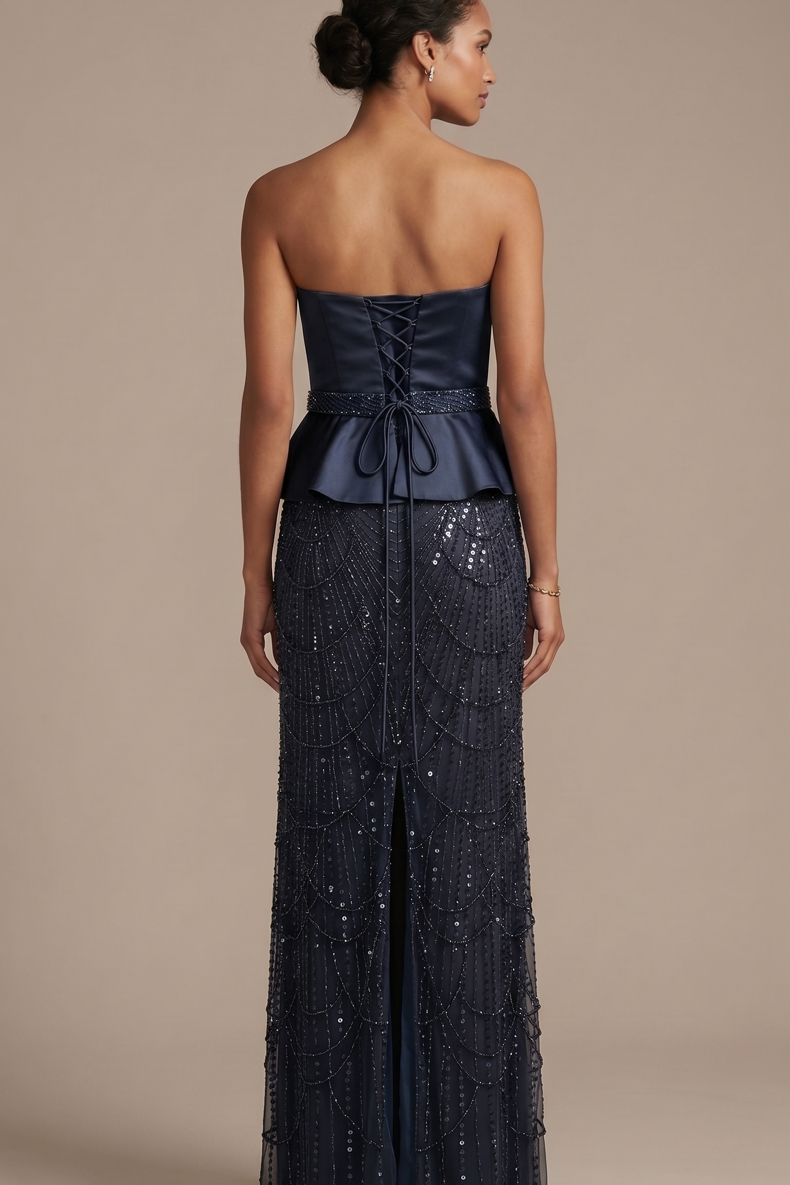 Abito con baschina e paillettes FI11187 BLU MARICLA ELEGANCE 