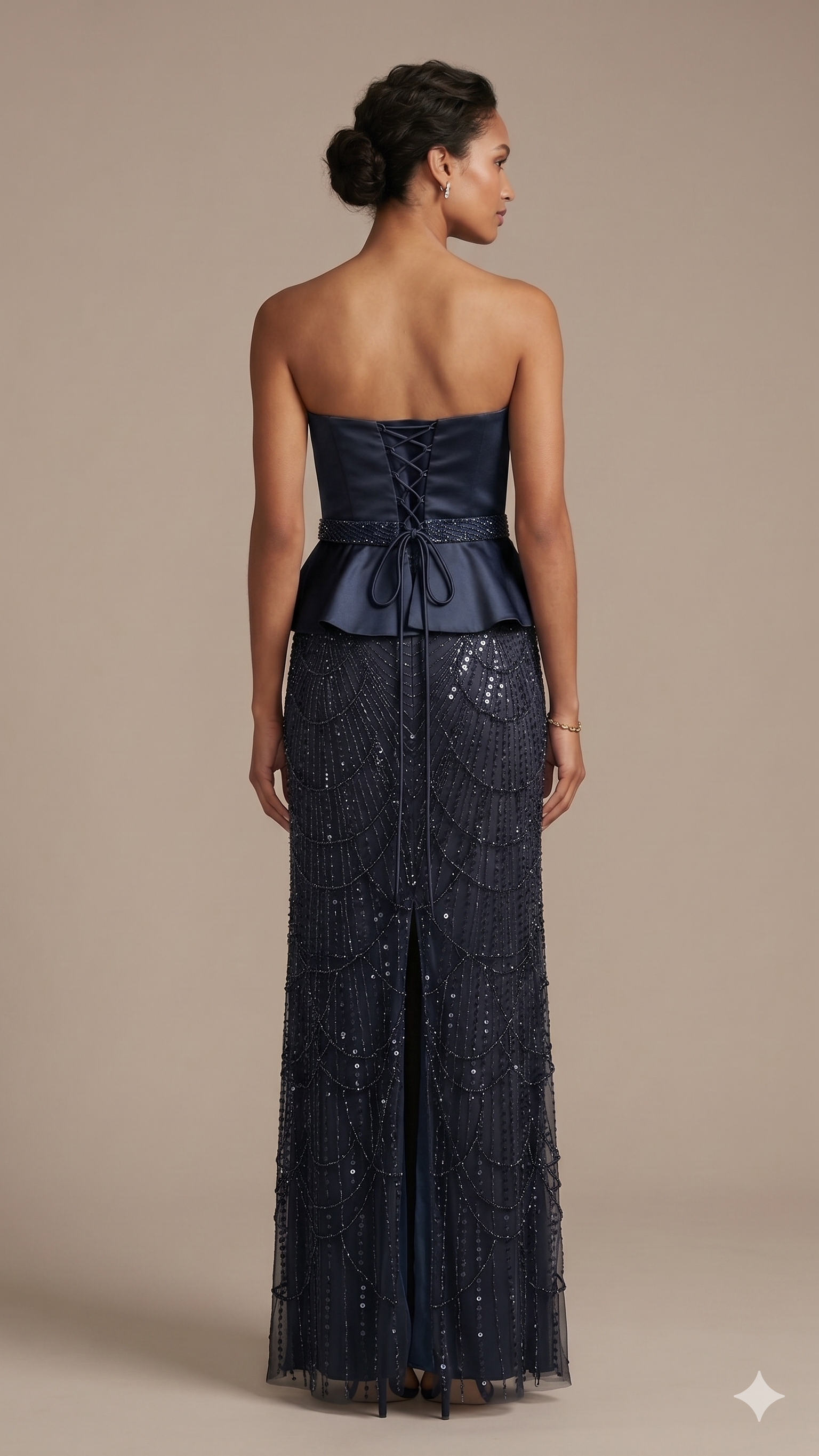 Abito con baschina e paillettes FI11187 BLU MARICLA ELEGANCE 