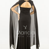 abito lungo scollato con spalline strass SH819AL NERO SHARON 