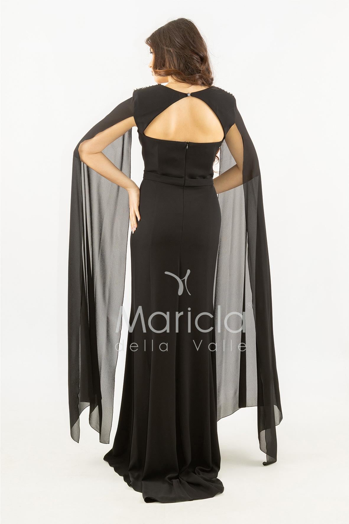 abito lungo scollato con spalline strass SH819AL NERO SHARON 