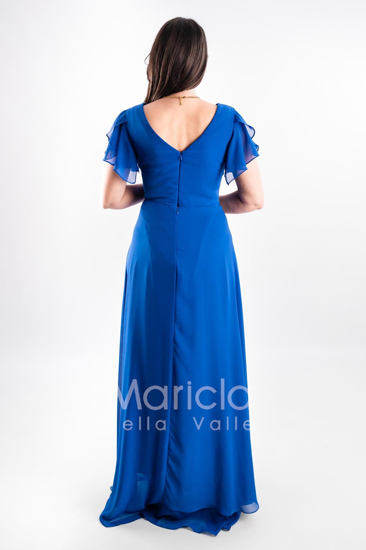 abito lungo chiffon con spilla gioiello JC35164 ROYAL MARICLA ELEGANCE 