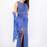 abito con ricamo laterale seno INV2320 INDACO MARICLA ELEGANCE 