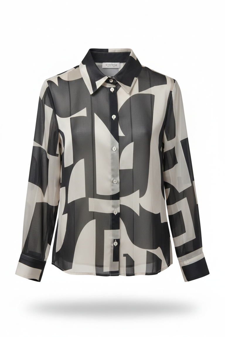 Camicia in Chiffon a Stampa Geometrica Abstract ROMI2743 NERO MARICLA 