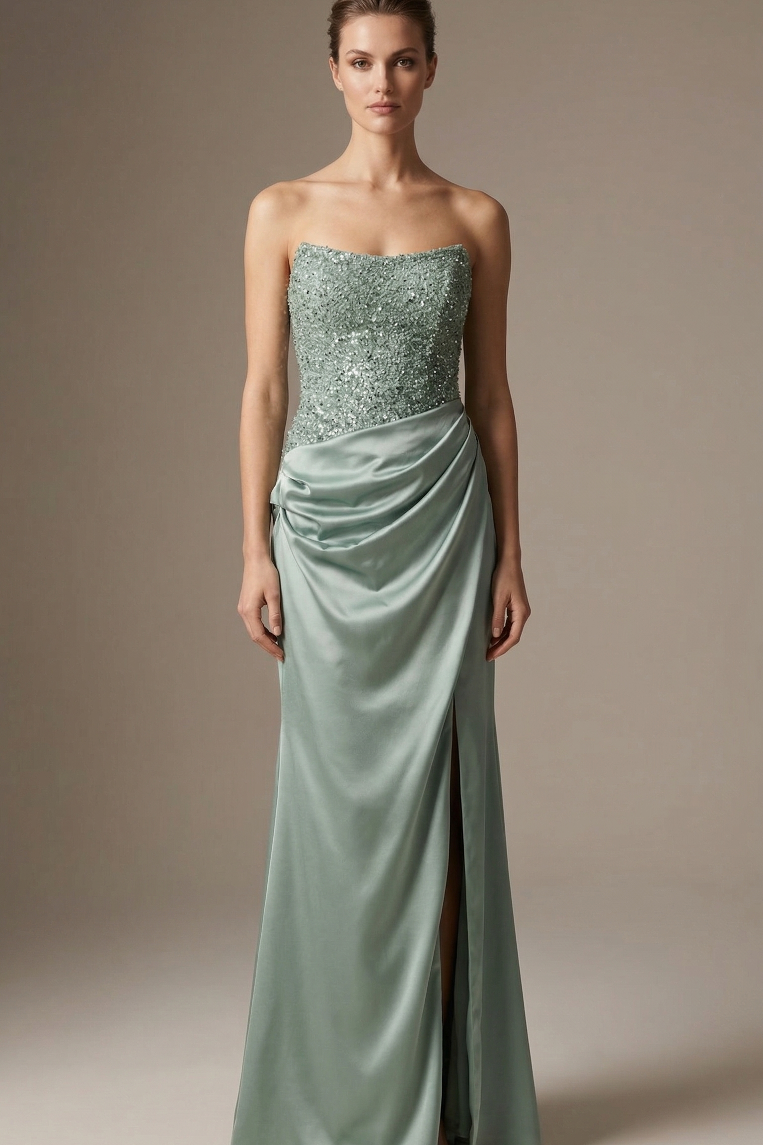 abito lungo con corpetto paiette CAR58539 MENTA MARICLA ELEGANCE 