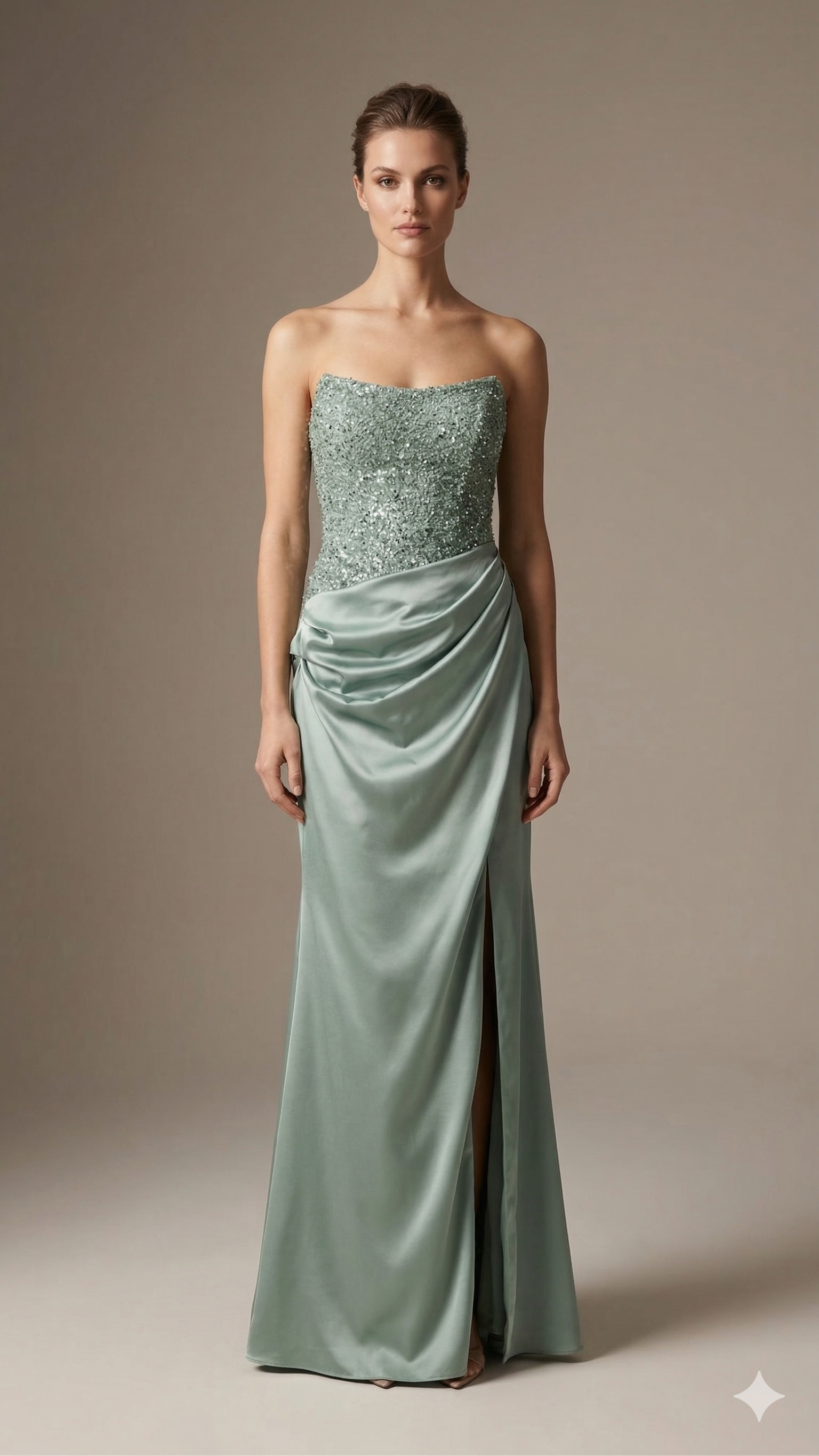 abito lungo con corpetto paiette CAR58539 MENTA MARICLA ELEGANCE 